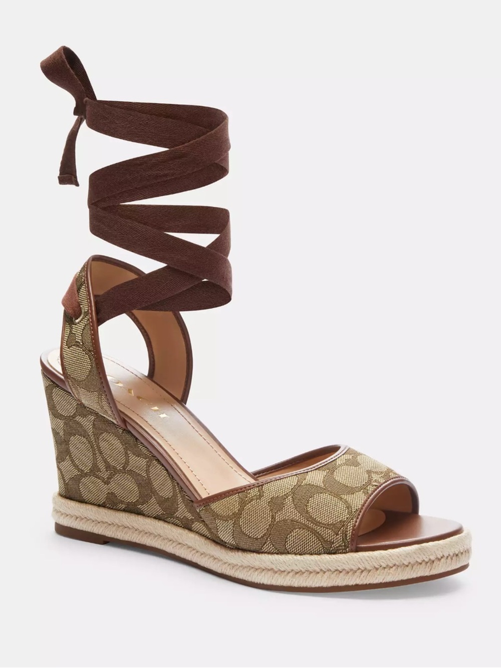 Coach Monogram Ankle-Tie Espadrille Wedges in Brown - Picture 2 of 10